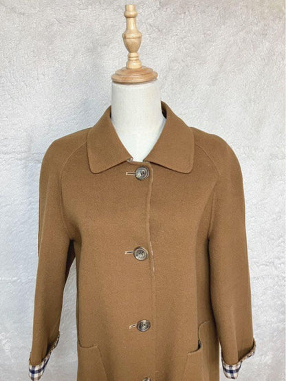 Aquascutum Coat Club Check Asian fit M US size S Camel Authentic