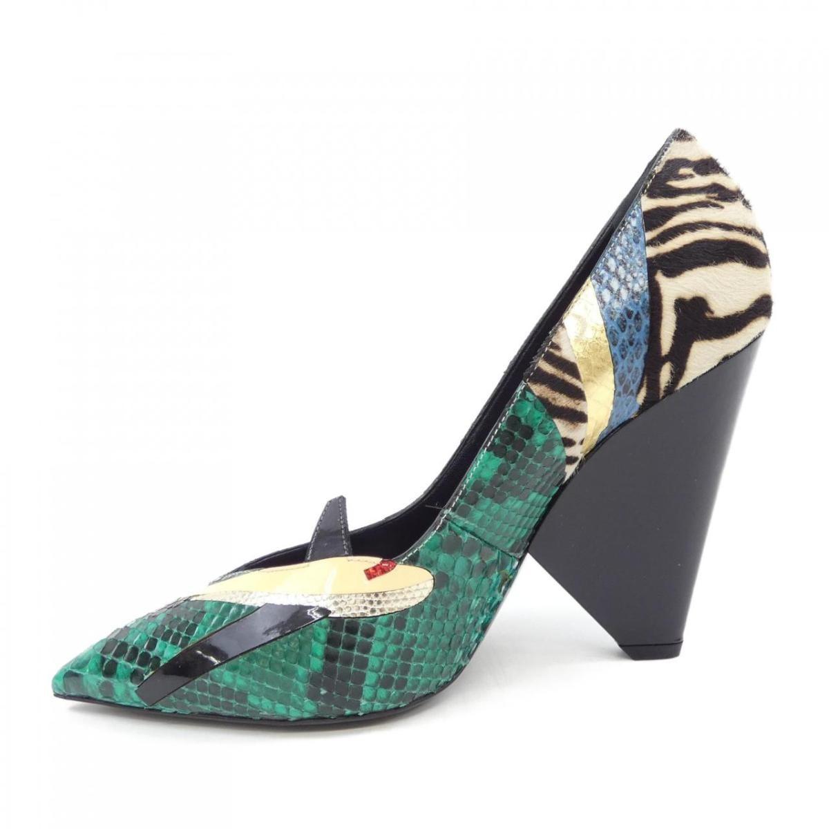 Saint Laurent Shoes Pumps Heel EU 38 US 8 Black Green Pink Authentic