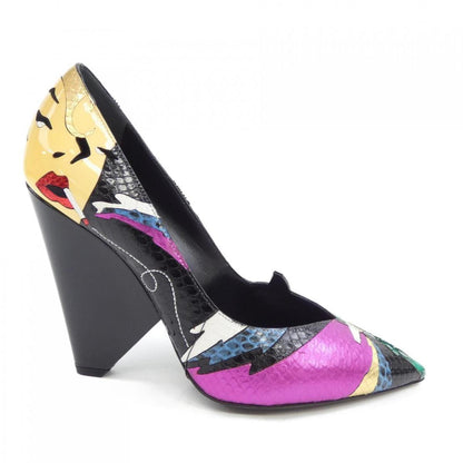 Saint Laurent Shoes Pumps Heel EU 38 US 8 Black Green Pink Authentic