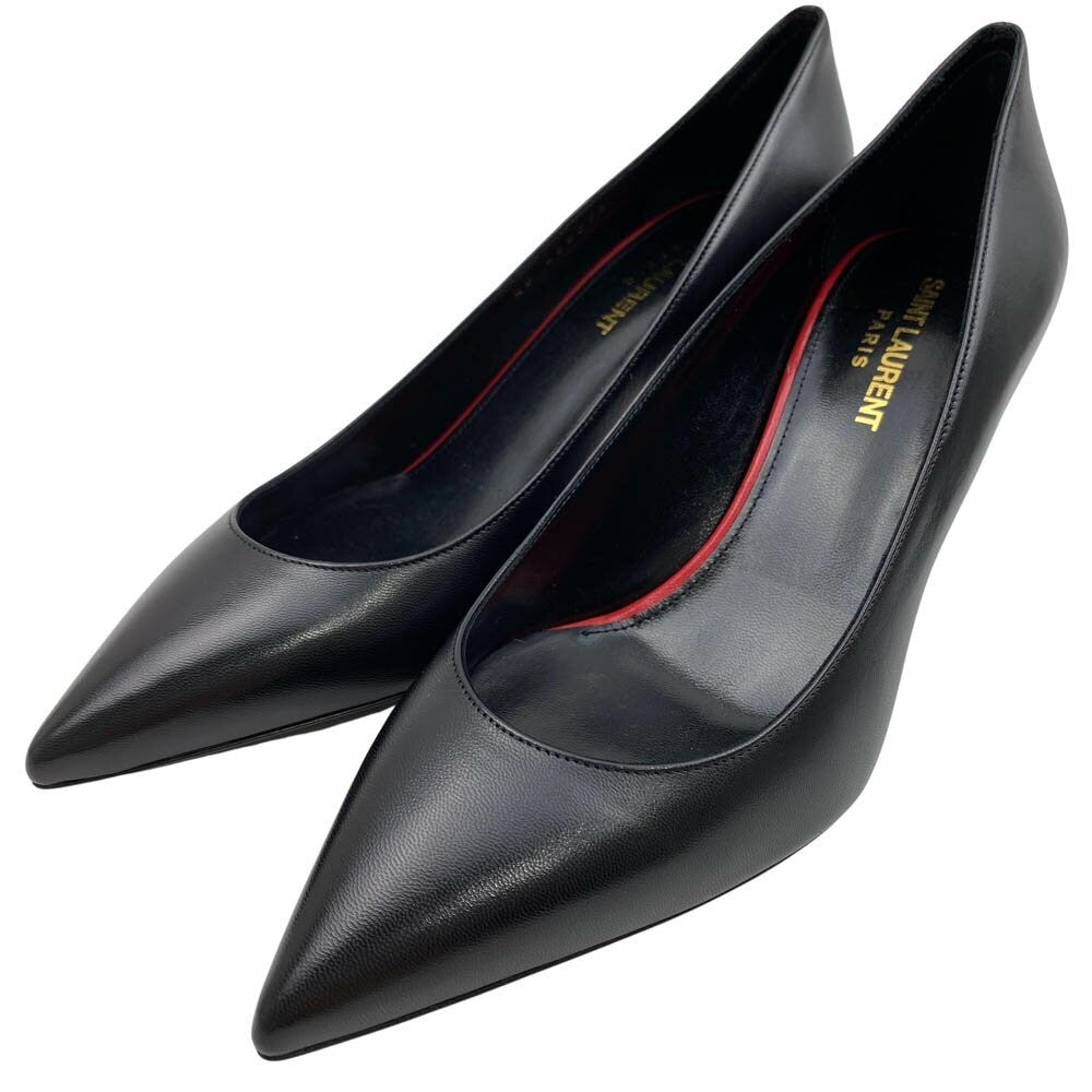 Saint Laurent Shoes Pumps Heel EU 37 US 7 Leather Black Authentic