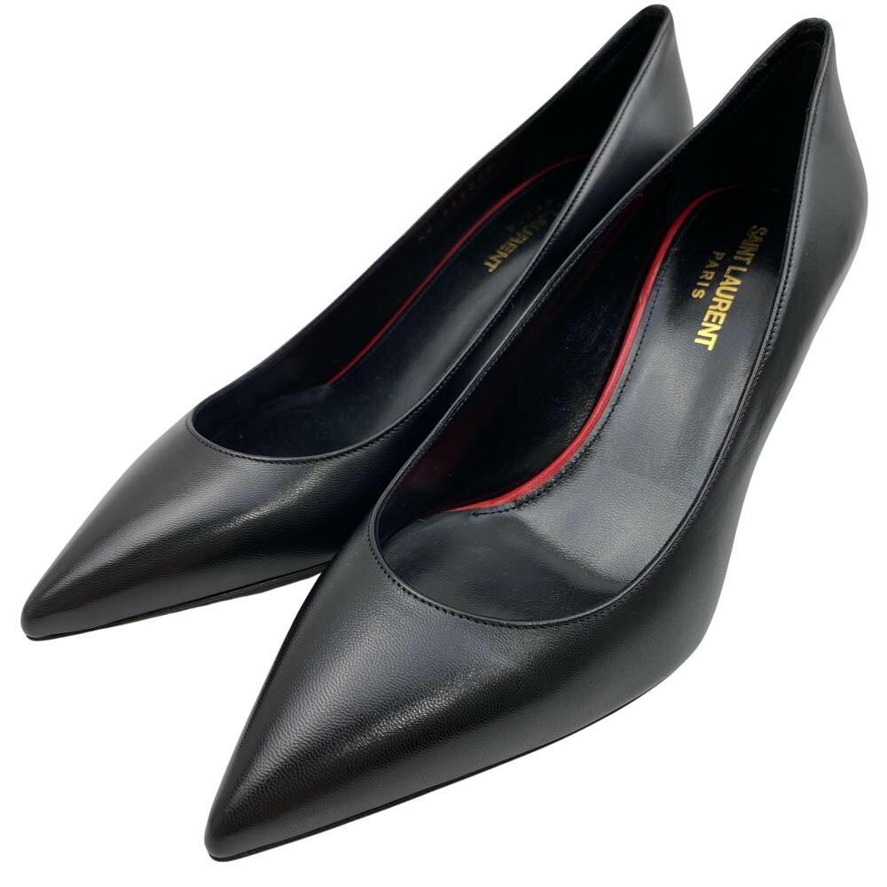 Saint Laurent Shoes Pumps Heel EU 37 US 7 Leather Black Authentic