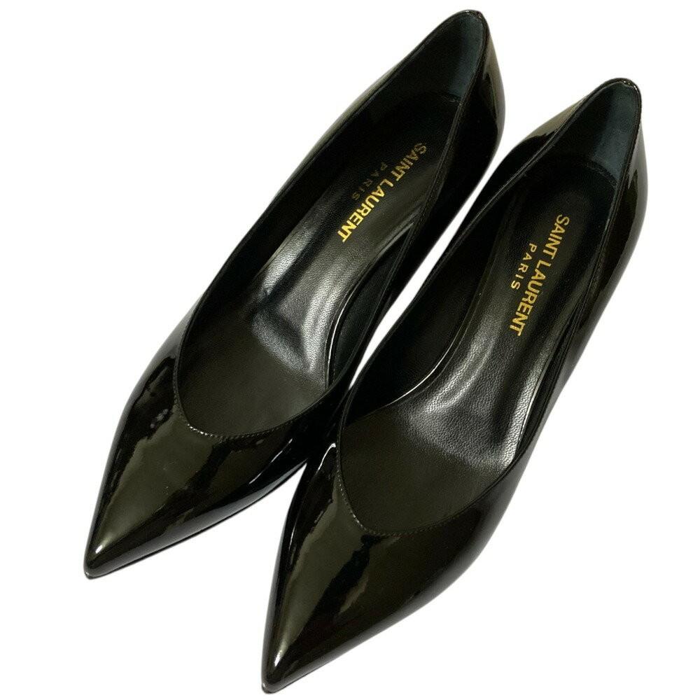Saint Laurent Paris Shoes Pumps Heel EU 36.5 US 6.5 Patent Leather Black Auth
