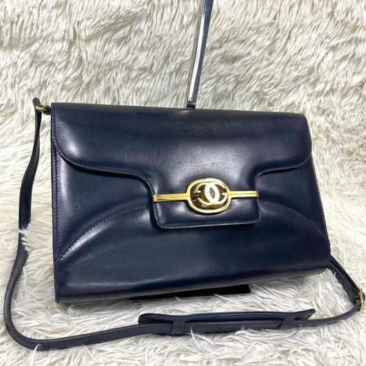 GUCCI Shoulder Bag Purse Old GG Leather Navy Authentic