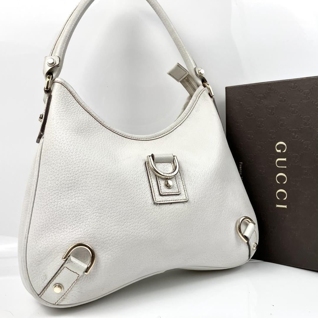 GUCCI Shoulder Bag Purse Leather White Authentic
