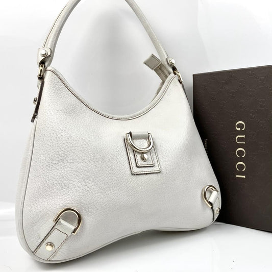 GUCCI Shoulder Bag Purse Leather White Authentic