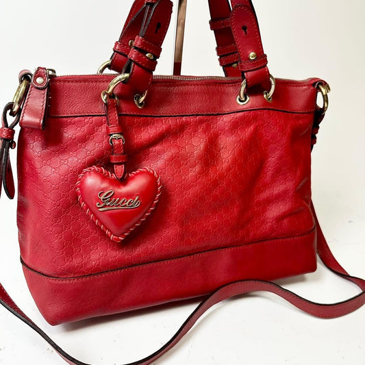 GUCCI Hand Shoulder Bag Tote Purse 2way Micro GG Leather Red Authentic