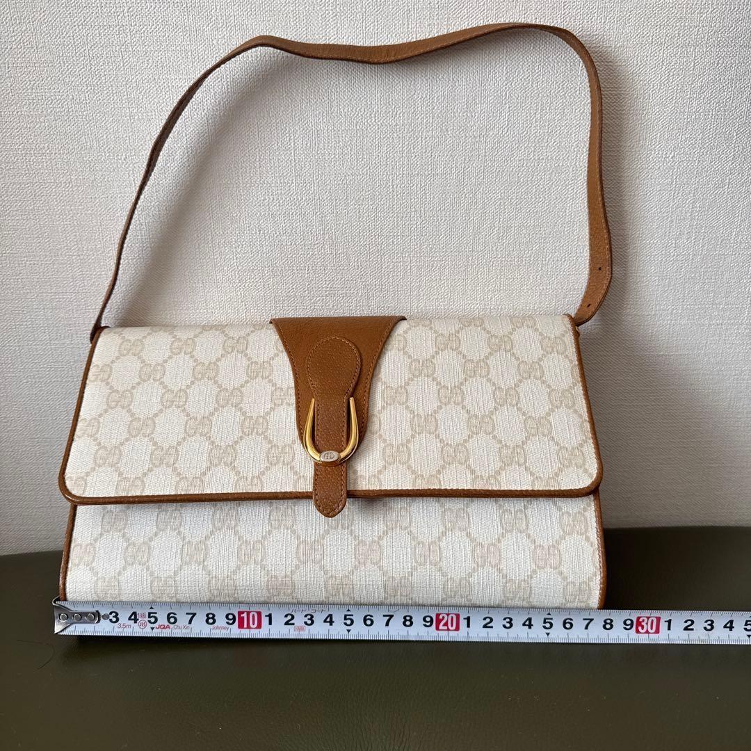 GUCCI Shoulder Bag Purse Old GG White Brown Authentic