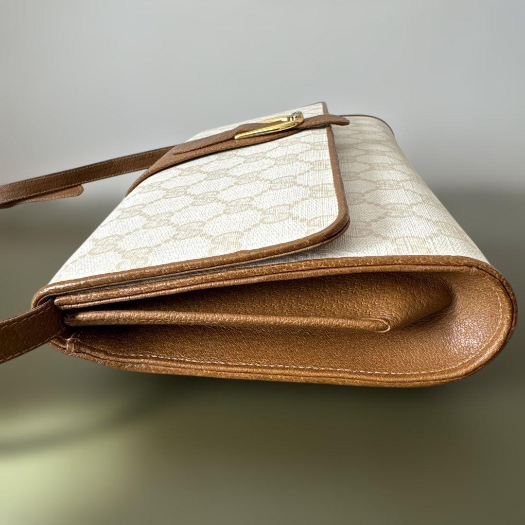 GUCCI Shoulder Bag Purse Old GG White Brown Authentic