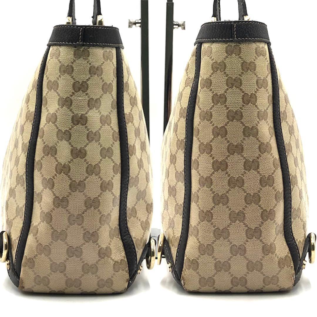 GUCCI Hand Bag Tote Purse GG Crystal PVC Canvas Leather Dark Brown Authentic