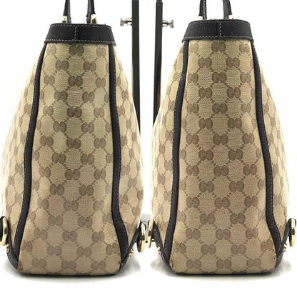 GUCCI Hand Bag Tote Purse GG Crystal PVC Canvas Leather Dark Brown Authentic