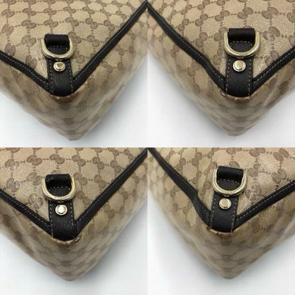 GUCCI Hand Bag Tote Purse GG Crystal PVC Canvas Leather Dark Brown Authentic