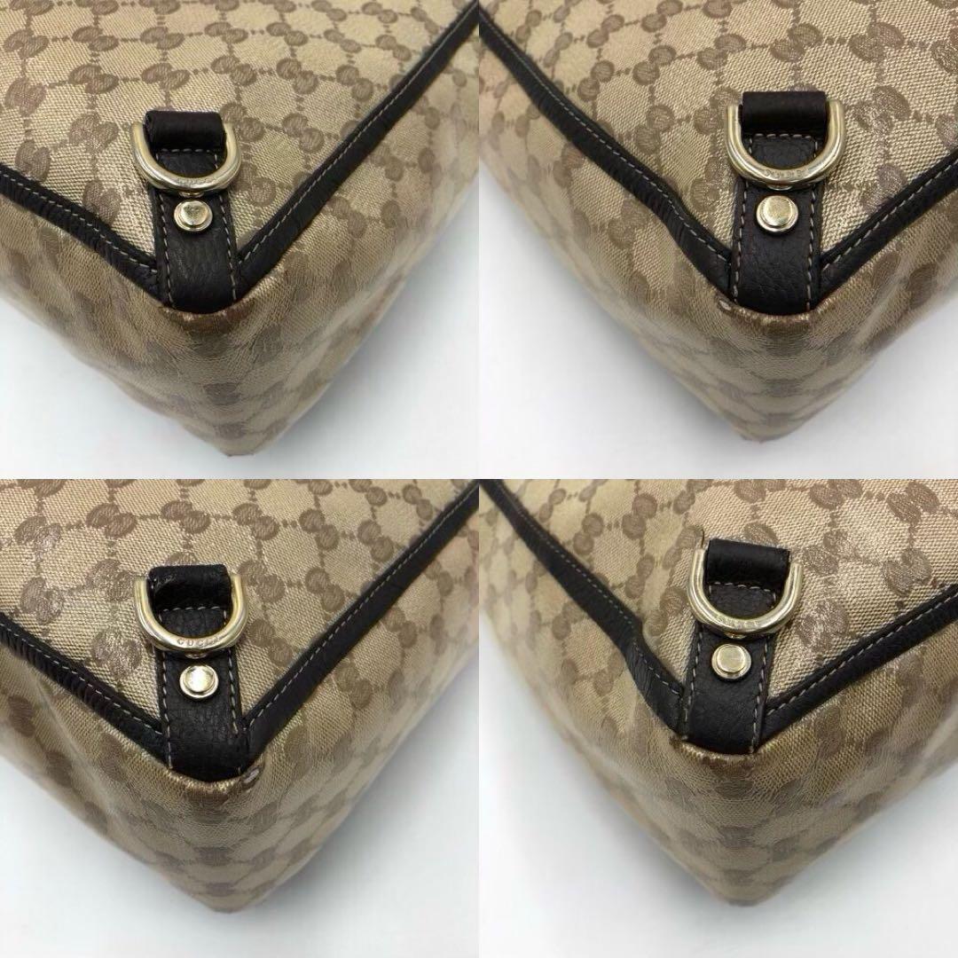 GUCCI Hand Bag Tote Purse GG Crystal PVC Canvas Leather Dark Brown Authentic