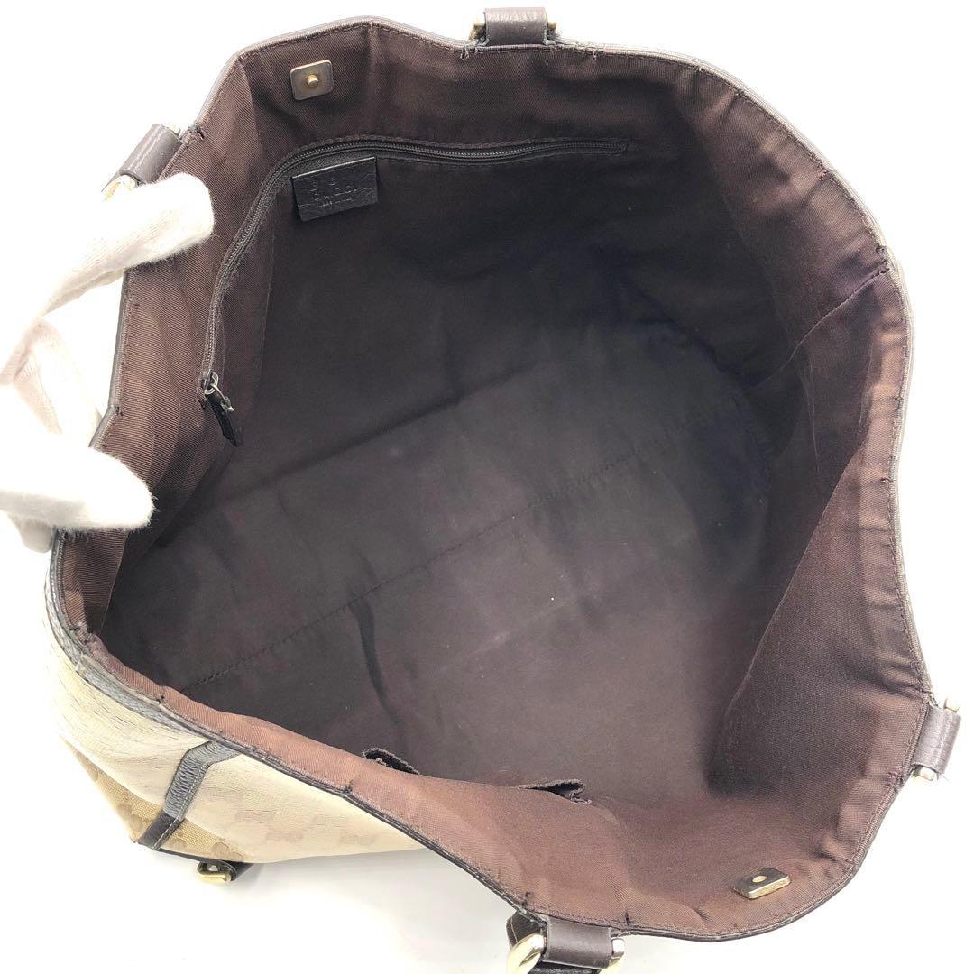 GUCCI Hand Bag Tote Purse GG Crystal PVC Canvas Leather Dark Brown Authentic