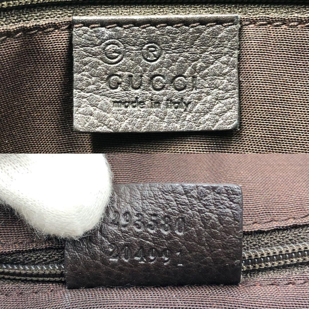 GUCCI Hand Bag Tote Purse GG Crystal PVC Canvas Leather Dark Brown Authentic