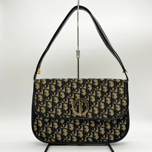 Christian Dior Shoulder Bag Purse Trotter Canvas Leather Navy Authentic