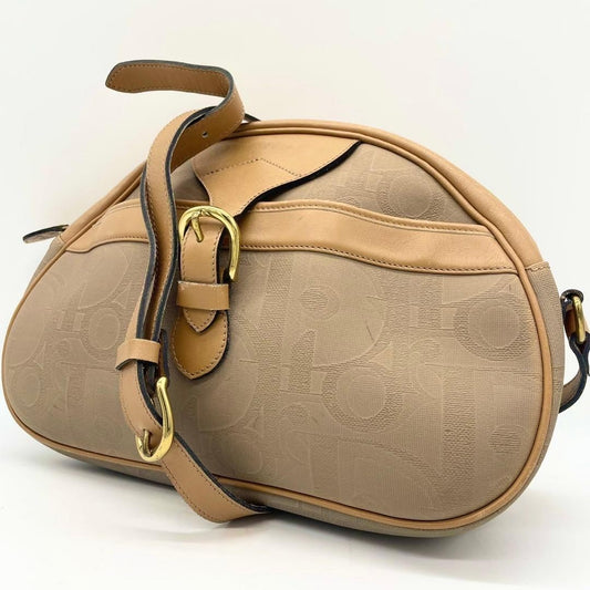Christian Dior Shoulder Bag Purse Monogram Canvas Leather Beige Camel Authentic