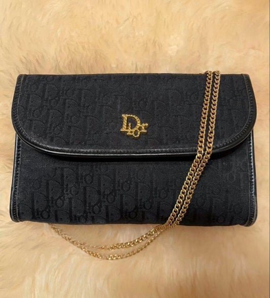 Christian Dior Shoulder Bag Purse 2way Trotter Logo Canvas Black Authentic