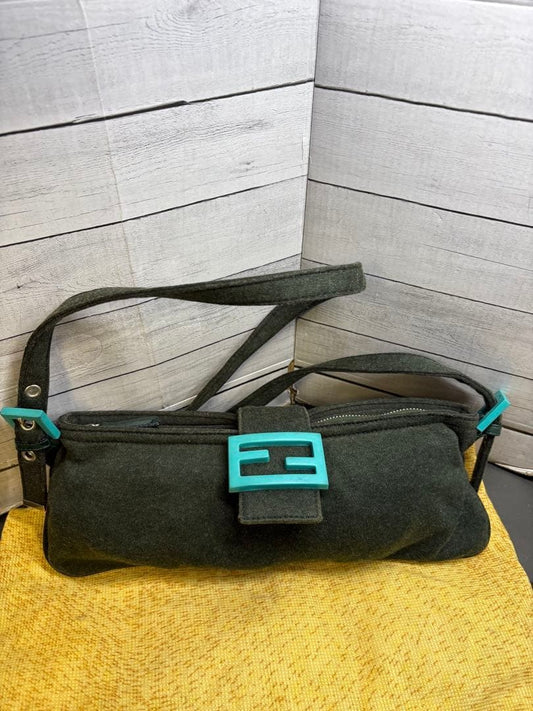 FENDI Shoulder Bag Purse FF Baguette Green Authentic