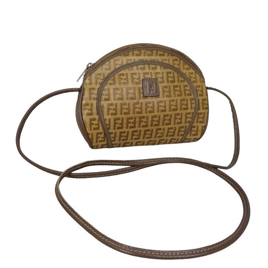 FENDI Shoulder Bag Purse FF Zucca Zucchino Leather Brown Authentic