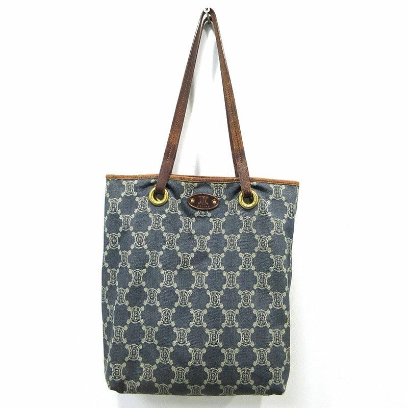 CELINE Hand Bag Tote Purse Macadam Denim Blue Authentic