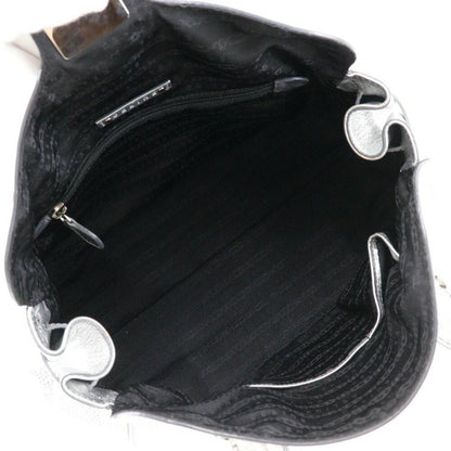 CELINE Hand Bag Tote Purse Logo Leather Silver Authentic