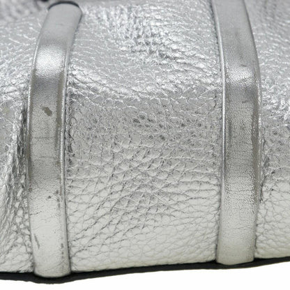 CELINE Hand Bag Tote Purse Logo Leather Silver Authentic