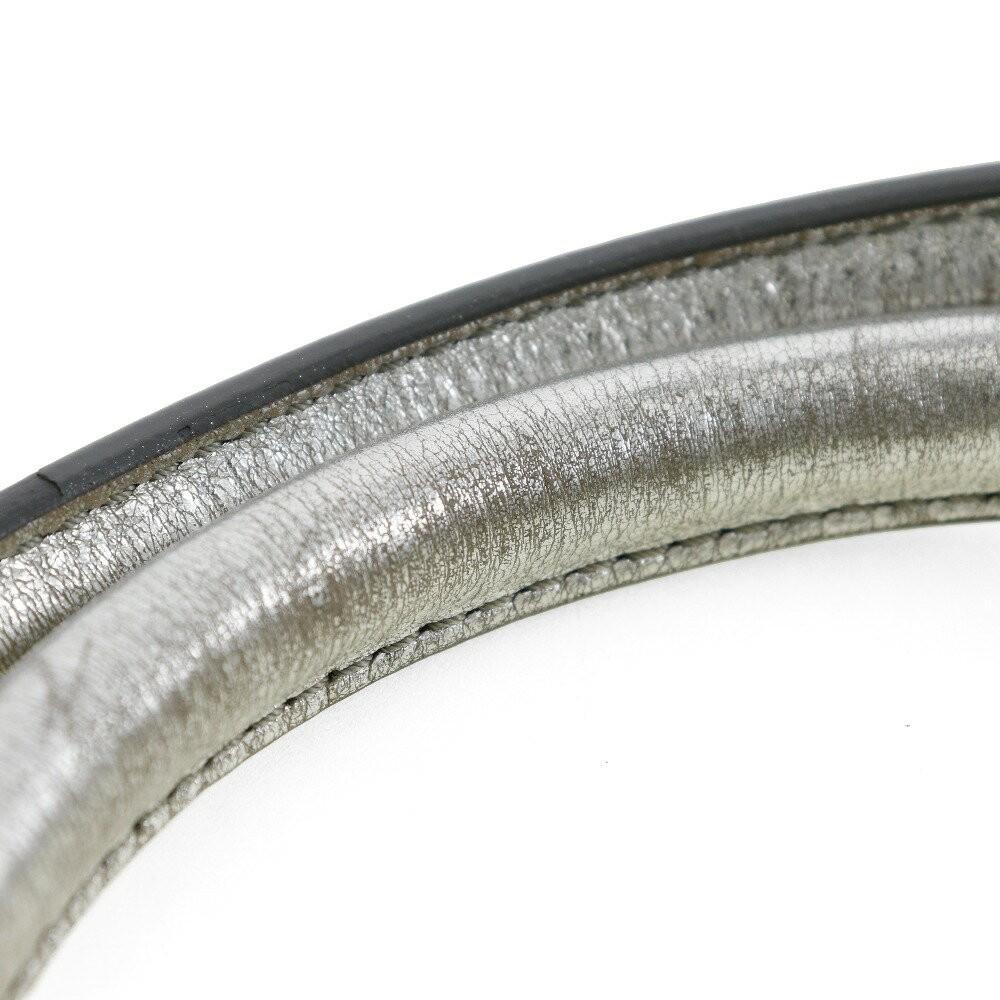 CELINE Hand Bag Tote Purse Logo Leather Silver Authentic