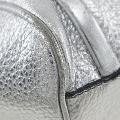 CELINE Hand Bag Tote Purse Logo Leather Silver Authentic