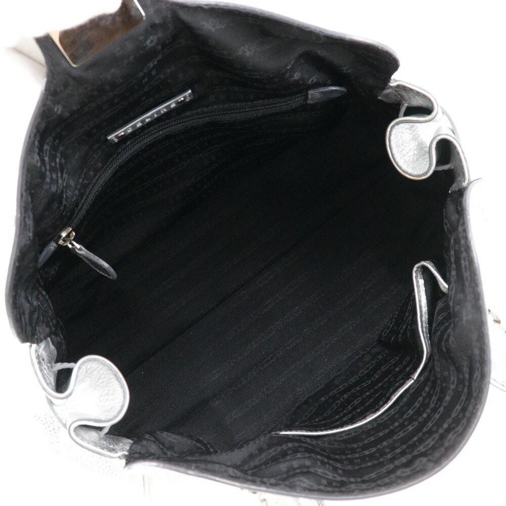 CELINE Hand Bag Tote Purse Logo Leather Silver Authentic