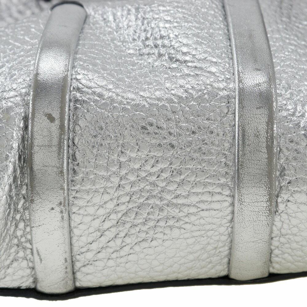 CELINE Hand Bag Tote Purse Logo Leather Silver Authentic