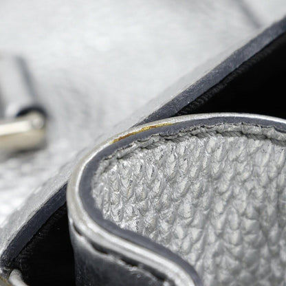 CELINE Hand Bag Tote Purse Logo Leather Silver Authentic