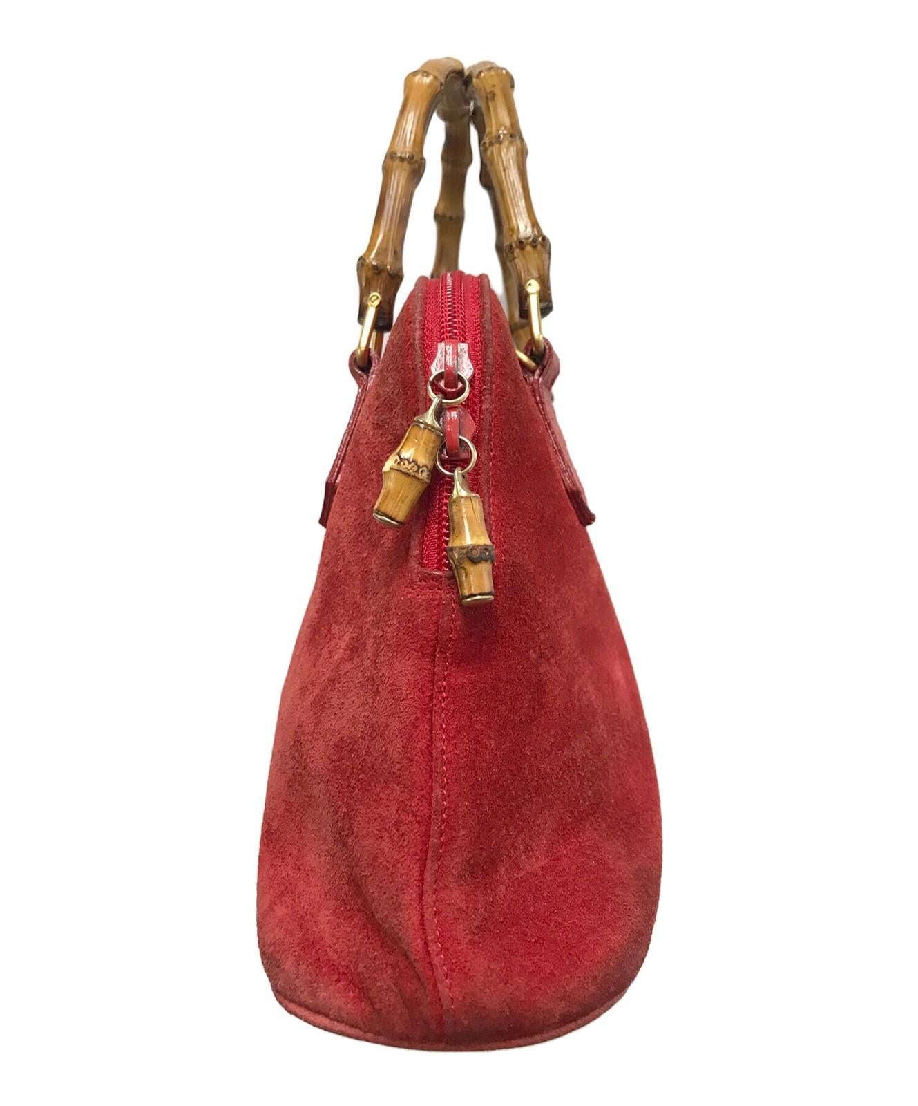 GUCCI Hand Bag Tote Purse Bamboo Red Authentic