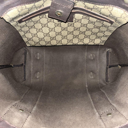 GUCCI Hand Bag Tote Purse GG Supreme PVC Patent Leather Beige Brown Authentic