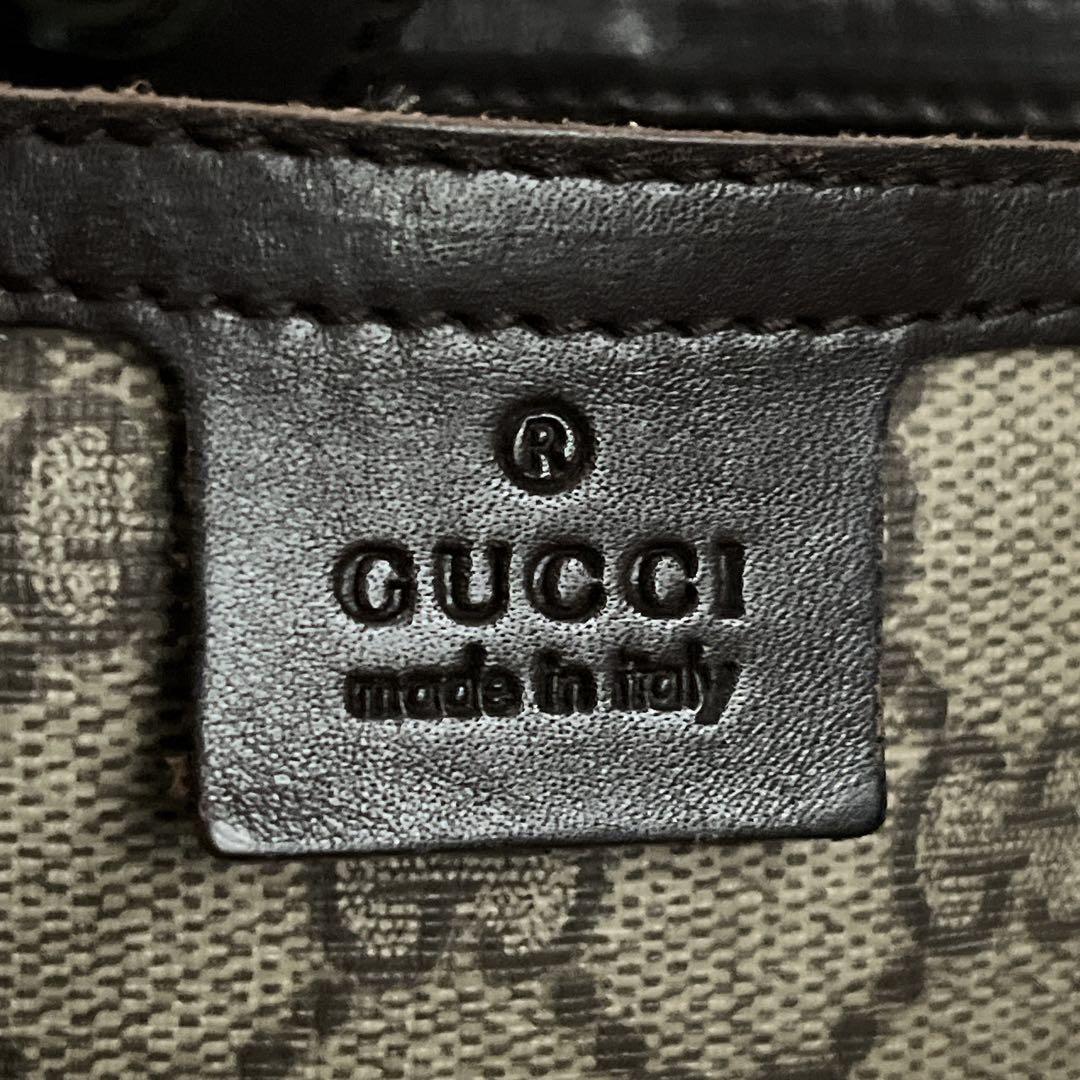 GUCCI Hand Bag Tote Purse GG Supreme PVC Patent Leather Beige Brown Authentic