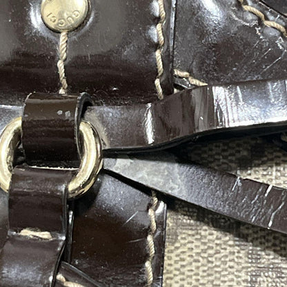 GUCCI Hand Bag Tote Purse GG Supreme PVC Patent Leather Beige Brown Authentic