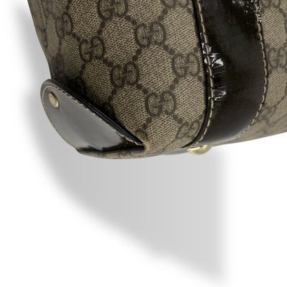 GUCCI Hand Bag Tote Purse GG Supreme PVC Patent Leather Beige Brown Authentic