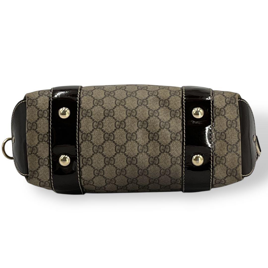 GUCCI Hand Bag Tote Purse GG Supreme PVC Patent Leather Beige Brown Authentic