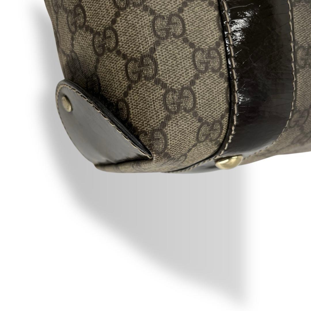 GUCCI Hand Bag Tote Purse GG Supreme PVC Patent Leather Beige Brown Authentic