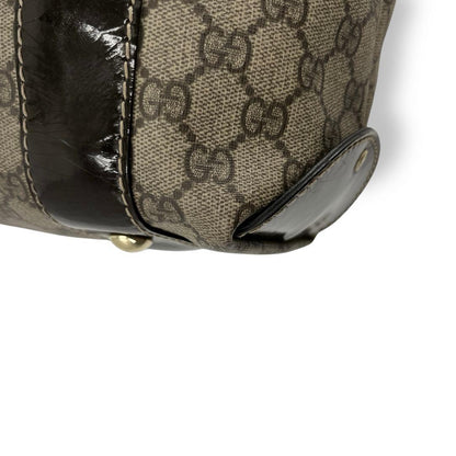 GUCCI Hand Bag Tote Purse GG Supreme PVC Patent Leather Beige Brown Authentic