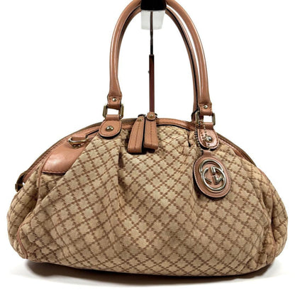GUCCI Hand Shoulder Bag Tote Purse 2way Diamante Canvas Leather Beige Authentic