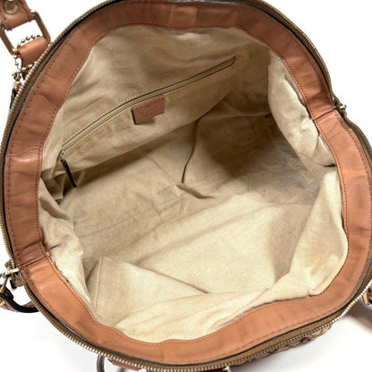 GUCCI Hand Shoulder Bag Tote Purse 2way Diamante Canvas Leather Beige Authentic