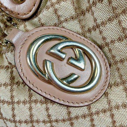 GUCCI Hand Shoulder Bag Tote Purse 2way Diamante Canvas Leather Beige Authentic