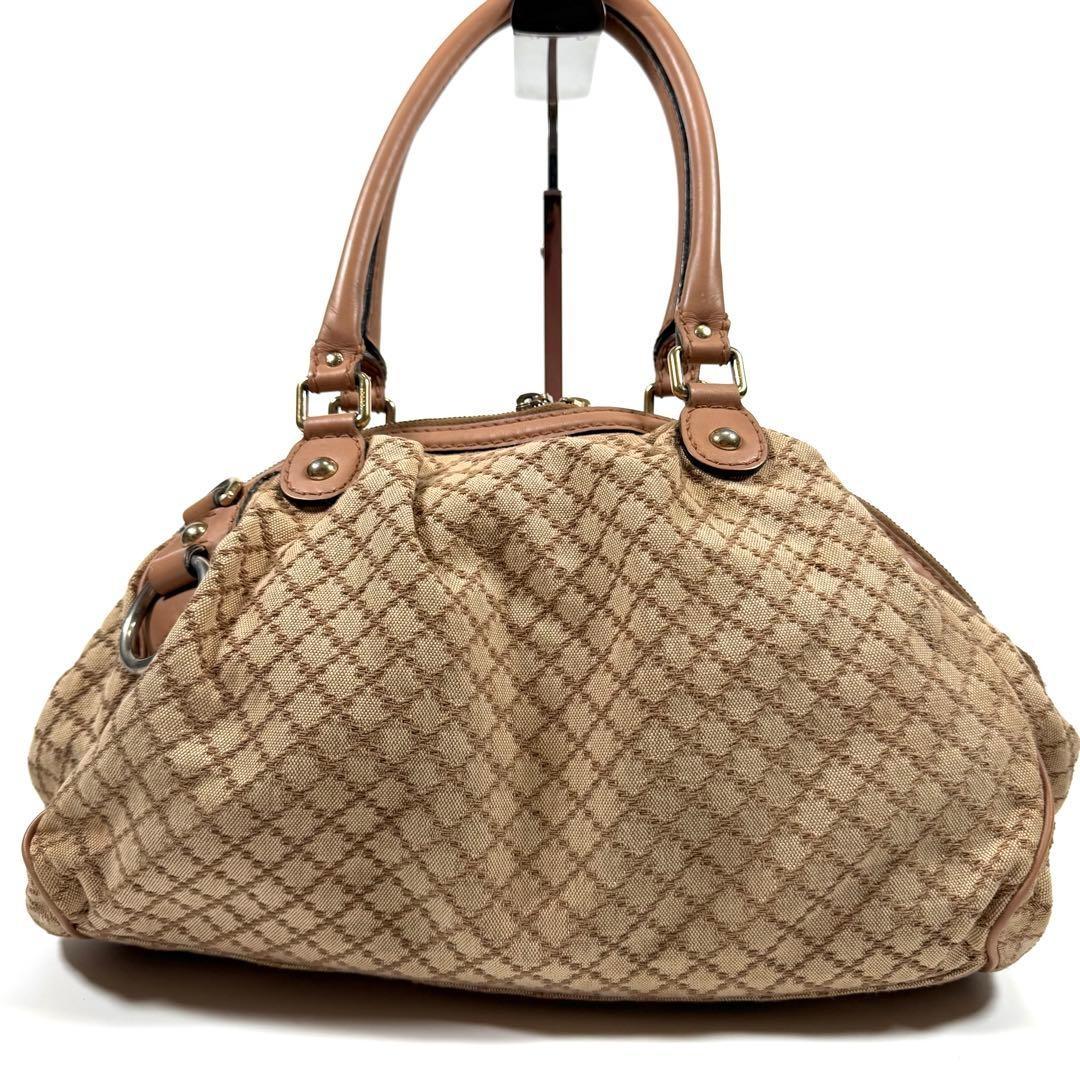 GUCCI Hand Shoulder Bag Tote Purse 2way Diamante Canvas Leather Beige Authentic