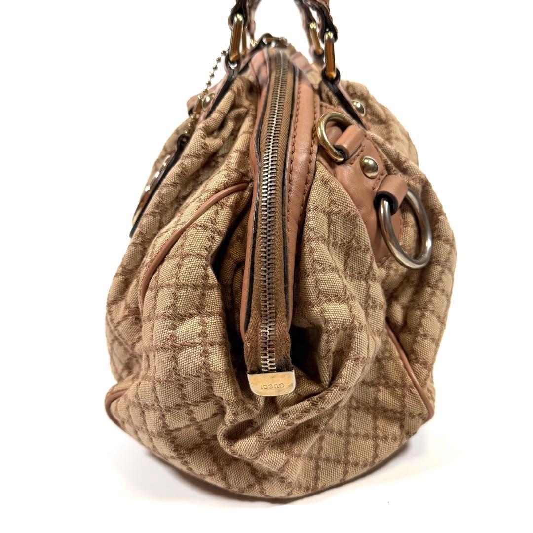 GUCCI Hand Shoulder Bag Tote Purse 2way Diamante Canvas Leather Beige Authentic