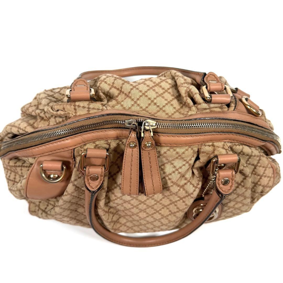 GUCCI Hand Shoulder Bag Tote Purse 2way Diamante Canvas Leather Beige Authentic