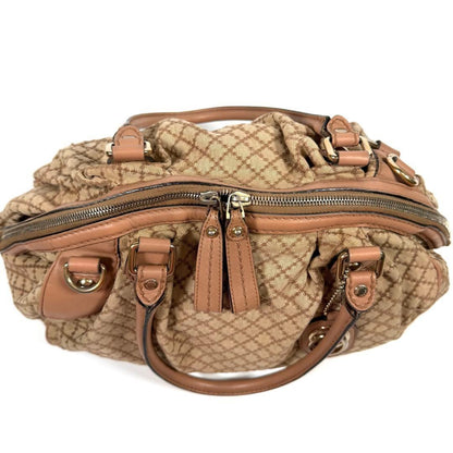 GUCCI Hand Shoulder Bag Tote Purse 2way Diamante Canvas Leather Beige Authentic