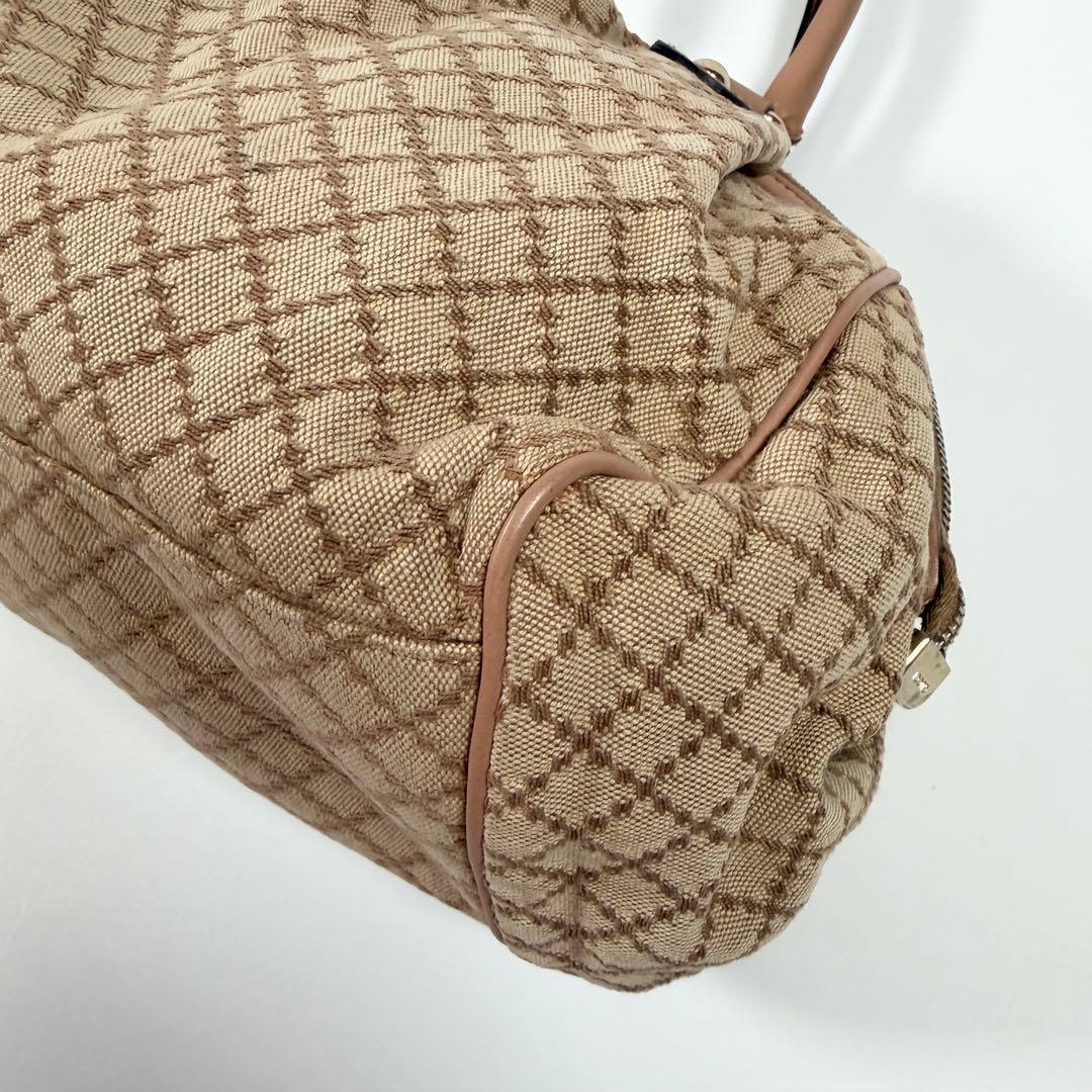 GUCCI Hand Shoulder Bag Tote Purse 2way Diamante Canvas Leather Beige Authentic