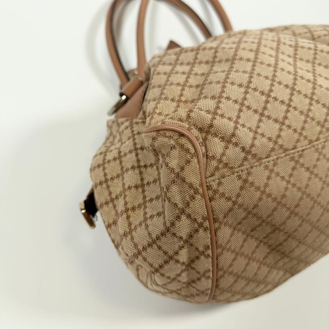 GUCCI Hand Shoulder Bag Tote Purse 2way Diamante Canvas Leather Beige Authentic