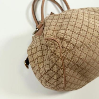 GUCCI Hand Shoulder Bag Tote Purse 2way Diamante Canvas Leather Beige Authentic