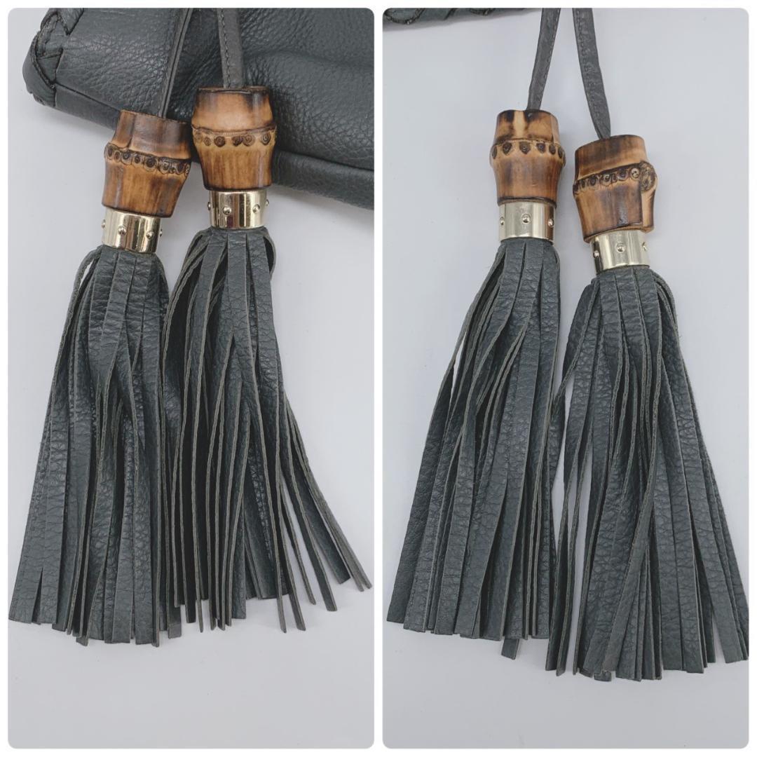 GUCCI Hand Bag Tote Purse Bamboo Leather Gray Authentic